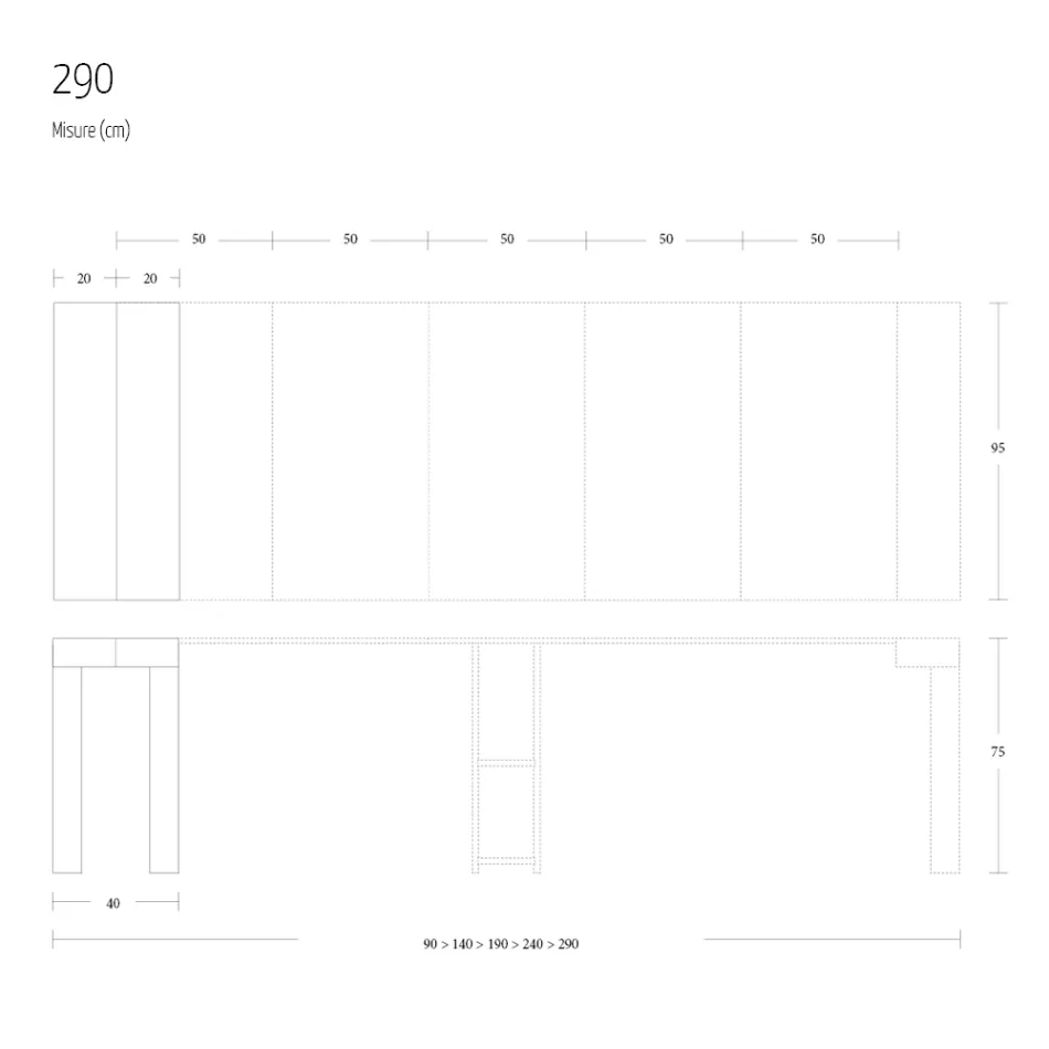 Console extensible jusqu'à 290 cm en bois mélaminé Made in Italy - Paride Viadurini