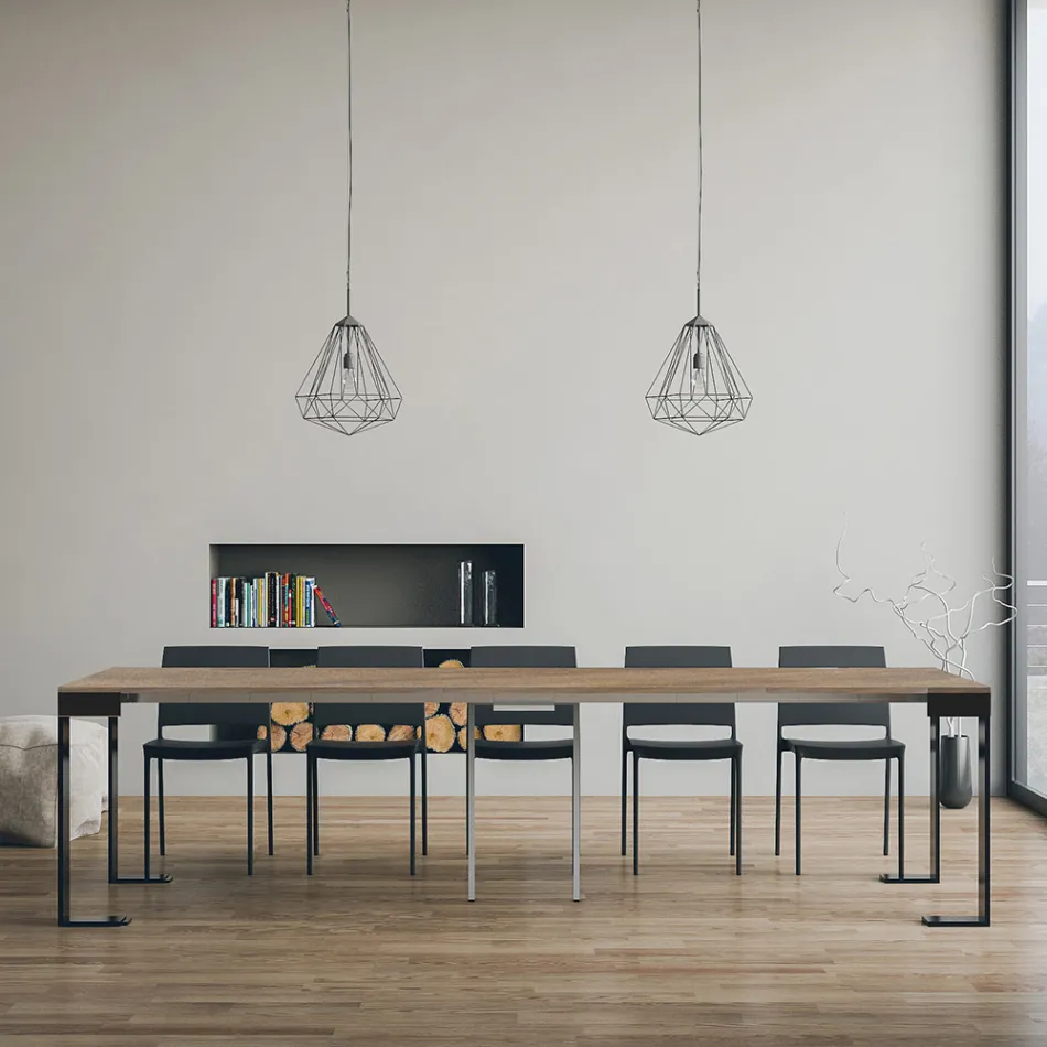 Console extensible jusqu'à 300 cm avec structure anthracite et bois fabriquée en Italie - Fata Viadurini
