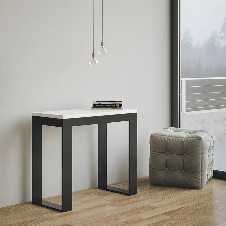 Console extensible jusqu'à 300 cm avec structure anthracite et bois fabriquée en Italie - Fata Viadurini