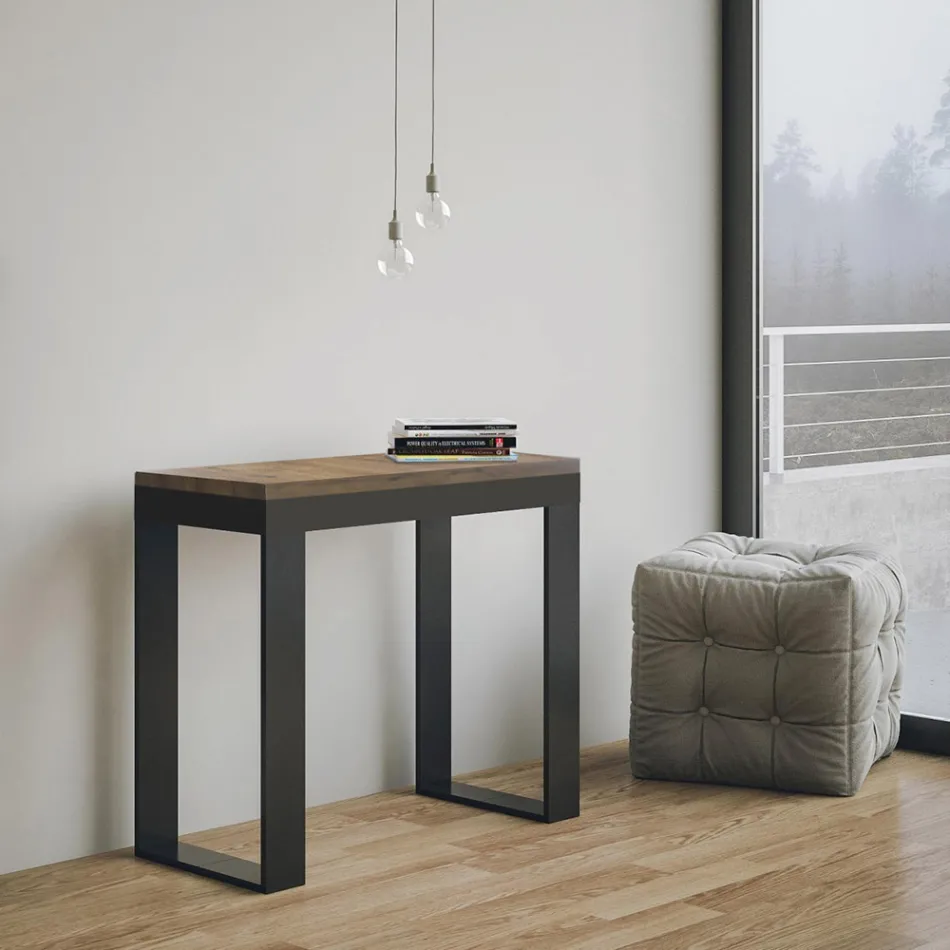 Console extensible jusqu'à 300 cm avec structure anthracite et bois fabriquée en Italie - Fata Viadurini