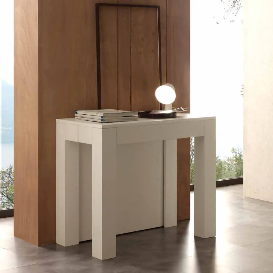 Console extensible en mélaminé pliant blanc à pores ouverts Bosa Viadurini