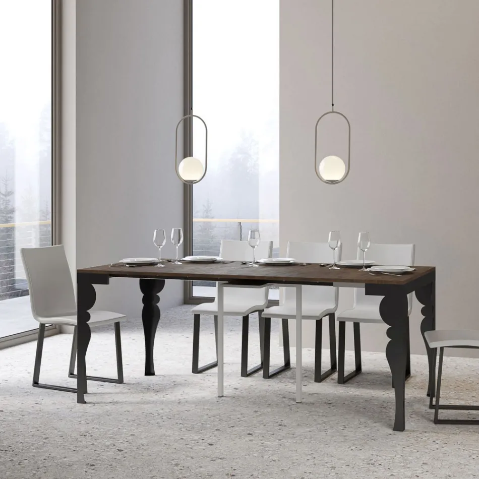 Console extensible moderne en bois anthracite et métal fabriquée en Italie - Sassone Viadurini