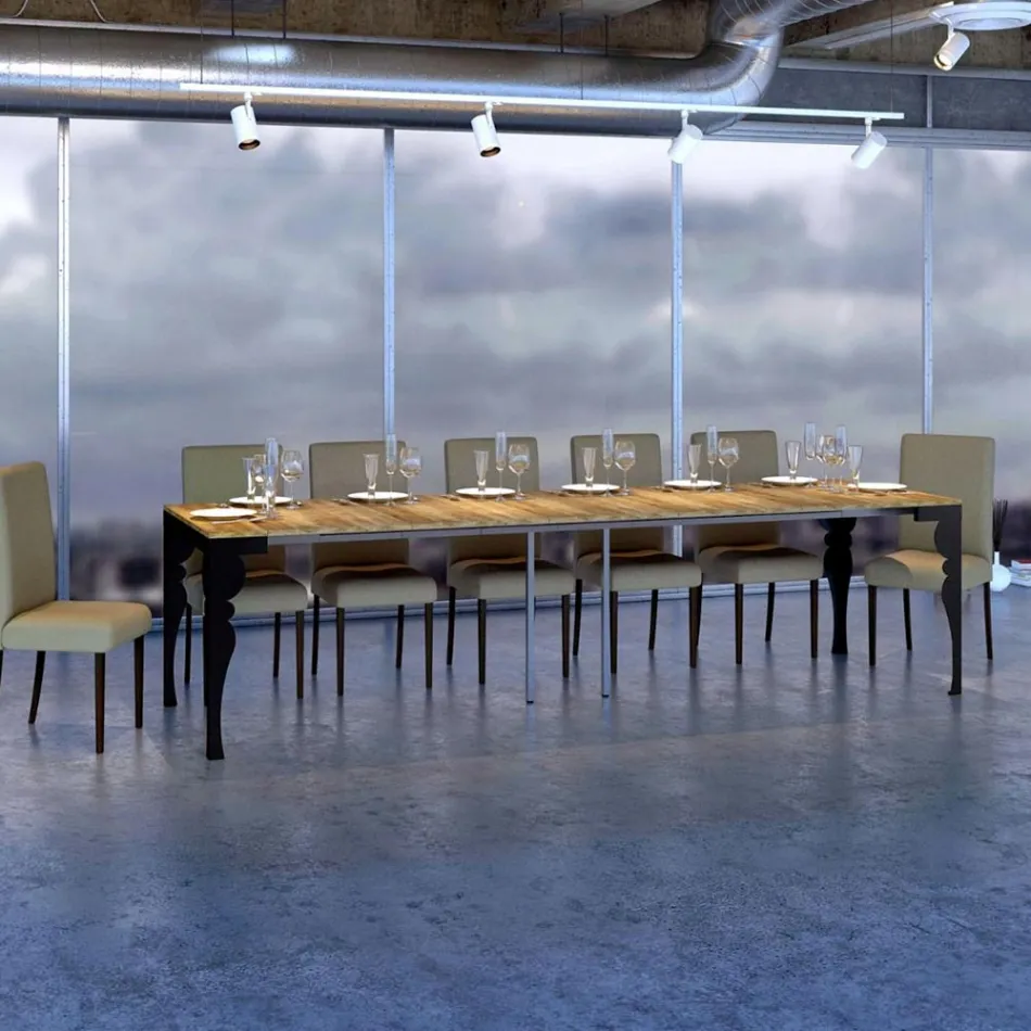 Console extensible moderne en bois anthracite et métal fabriquée en Italie - Sassone Viadurini