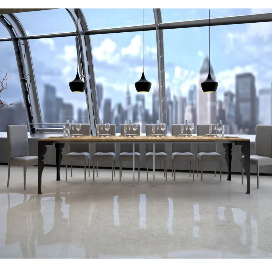 Console extensible moderne en bois anthracite et métal fabriquée en Italie - Sassone Viadurini