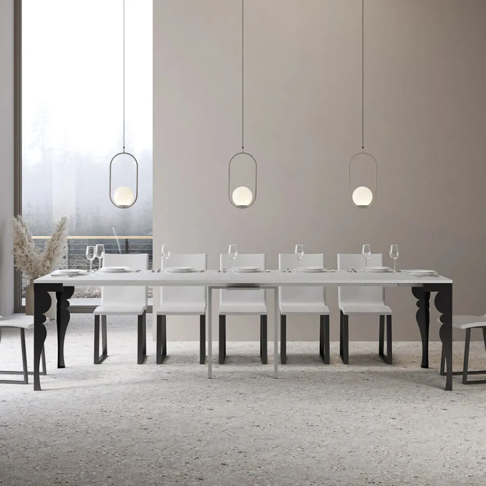 Console extensible moderne en bois anthracite et métal fabriquée en Italie - Sassone Viadurini