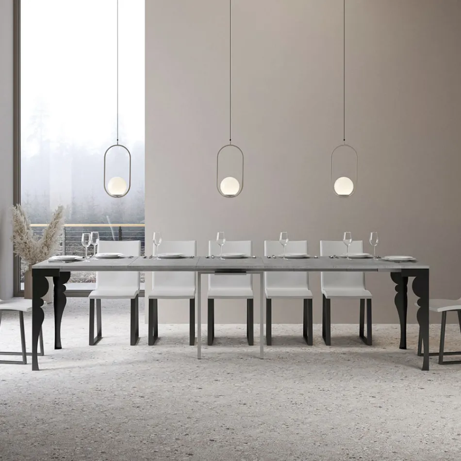 Console extensible moderne en bois anthracite et métal fabriquée en Italie - Sassone Viadurini