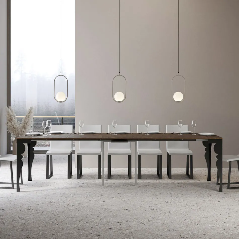 Console extensible moderne en bois anthracite et métal fabriquée en Italie - Sassone Viadurini