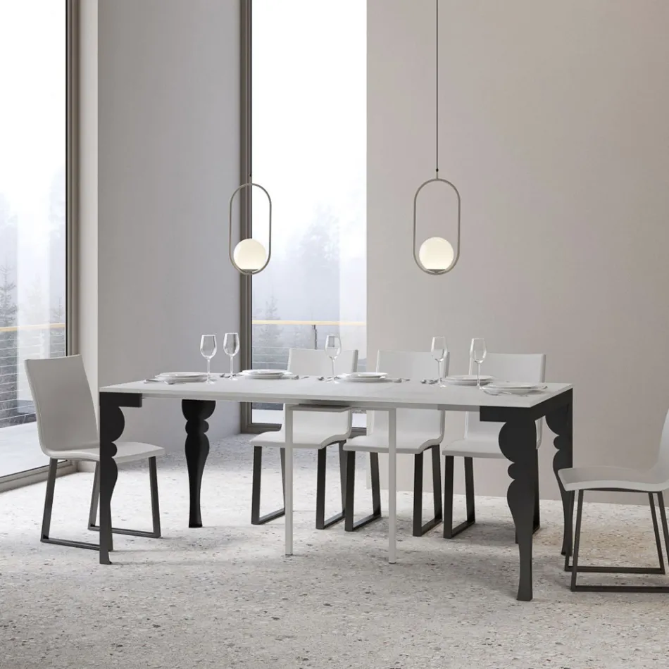 Console extensible moderne en bois anthracite et métal fabriquée en Italie - Sassone Viadurini