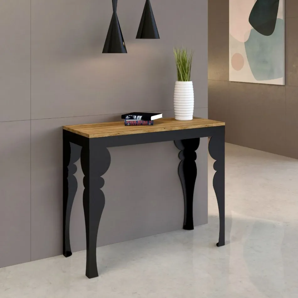 Console extensible moderne en bois anthracite et métal fabriquée en Italie - Sassone Viadurini