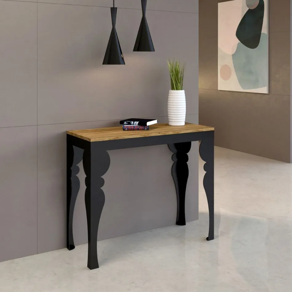 Console extensible moderne en bois anthracite et métal fabriquée en Italie - Sassone Viadurini