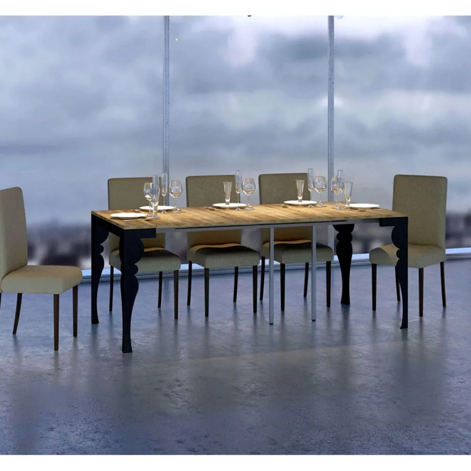 Console extensible moderne en bois anthracite et métal fabriquée en Italie - Sassone Viadurini