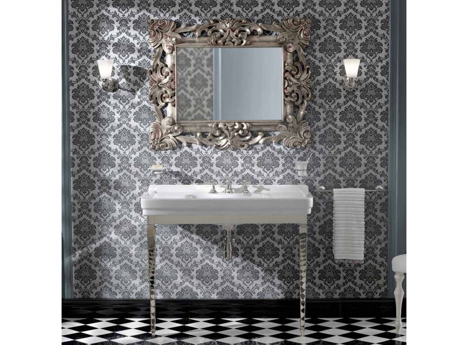 Console de salle de bain en céramique blanche 105 cm avec pieds, fabriquée en Italie - Marwa Viadurini