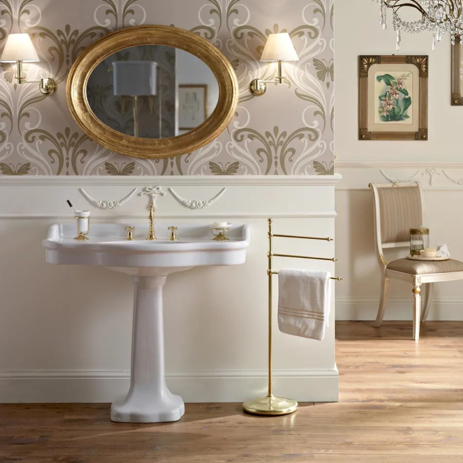 Console de Salle de Bain Vintage en Céramique sur Colonne, Fabriquée en Italie - Paulina Viadurini