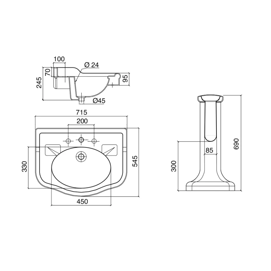 Console de Salle de Bain Vintage en Céramique sur Colonne, Fabriquée en Italie - Paulina Viadurini
