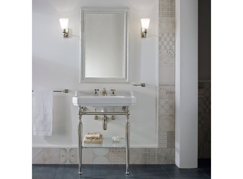 Console de salle de bain en céramique vintage 65 cm avec pieds en métal Made in Italy Nausica Viadurini