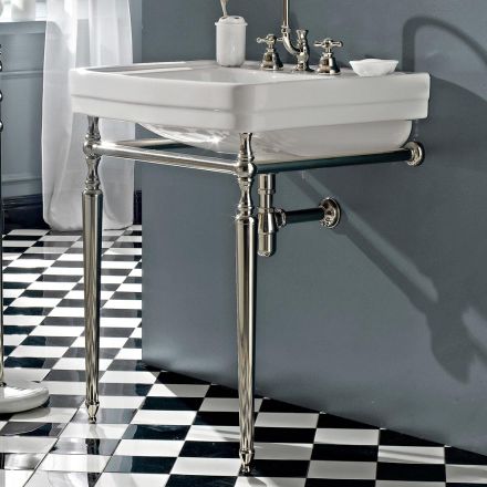 Console de salle de bain L69 cm sur pieds en céramique vintage blanche, Made in Italy - Marwa Viadurini