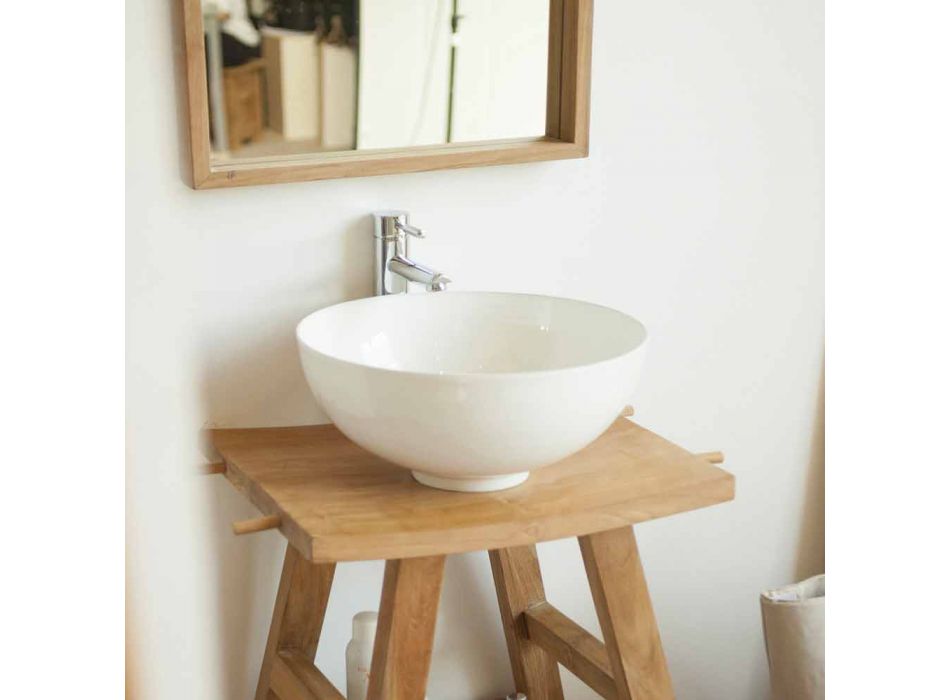 Console de salle de bain moderne en bois de teck naturel avec crochets latéraux - Zacary Viadurini