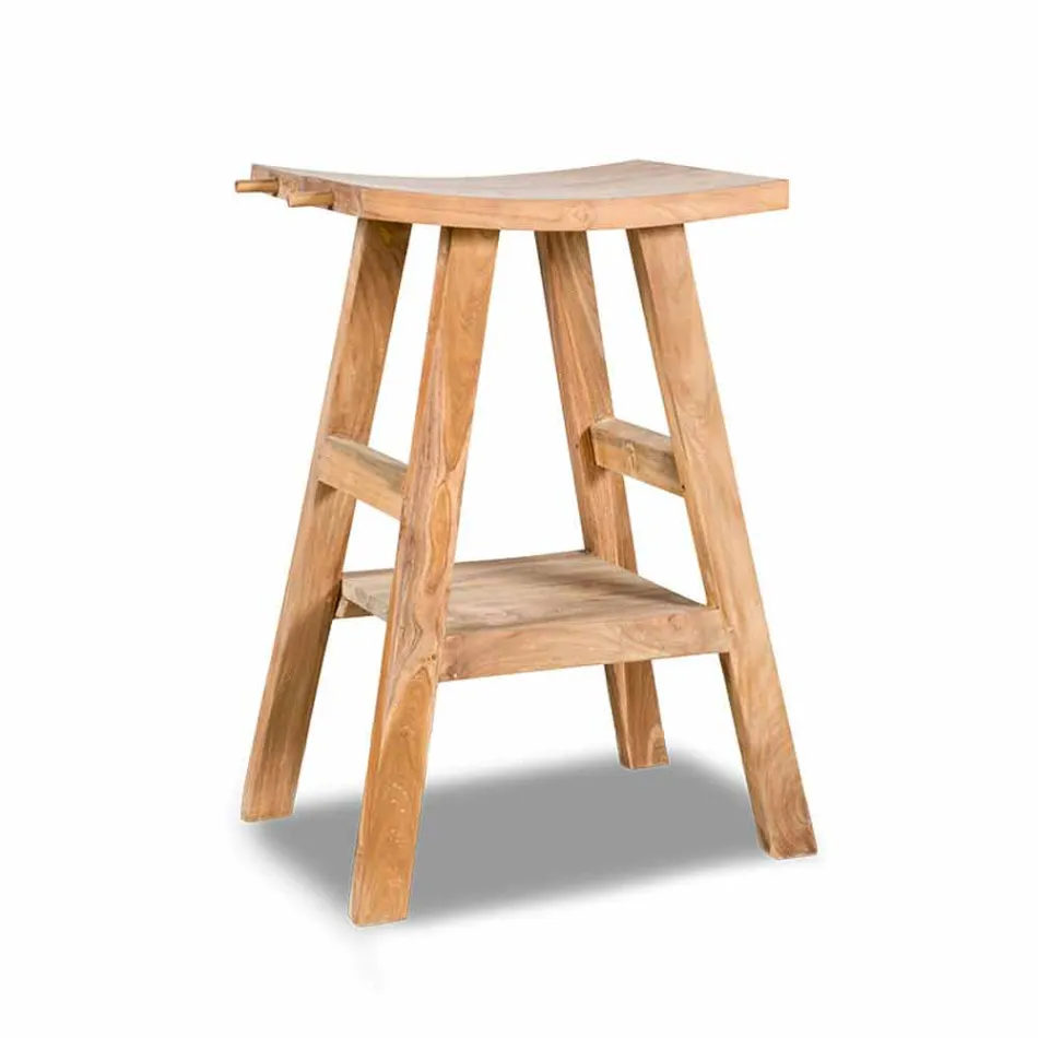 Console de salle de bain moderne en bois de teck naturel avec crochets latéraux - Zacary Viadurini