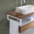 Console de salle de bain suspendue en teck et Hi Macs® avec tiroir de rangement - Rodolfo Viadurini