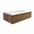 Console de salle de bain suspendue en teck et Hi Macs® avec tiroir de rangement - Rodolfo