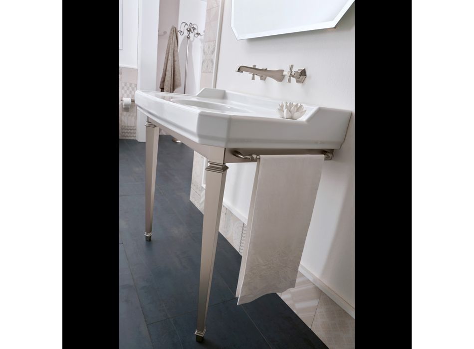 Console de salle de bain vintage 90 cm, céramique blanche, avec pieds Made in Italy - Nausica Viadurini
