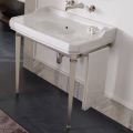 Console de salle de bain vintage 90 cm, céramique blanche, avec pieds Made in Italy - Nausica