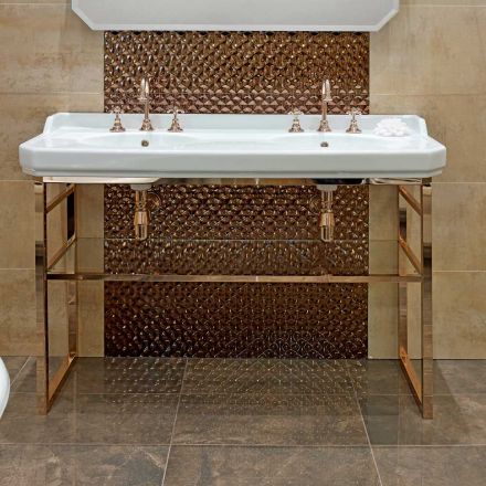 Console de salle de bain Vintage L 135 cm avec double vasque en céramique avec pieds - Nausica Viadurini