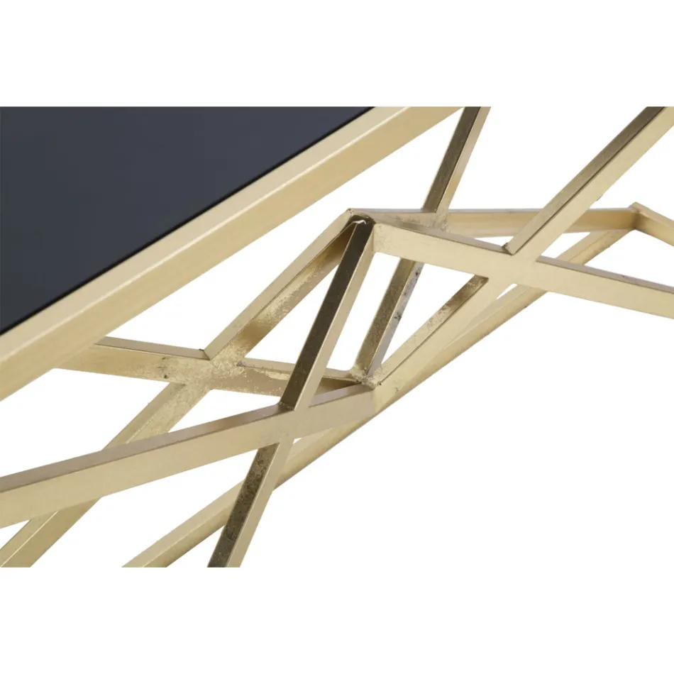 Console avec Structure en Métal Doré et Plateau en Verre Noir - Erythrée Viadurini