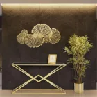 Console avec Structure en Métal Doré et Plateau en Verre Noir - Erythrée Viadurini