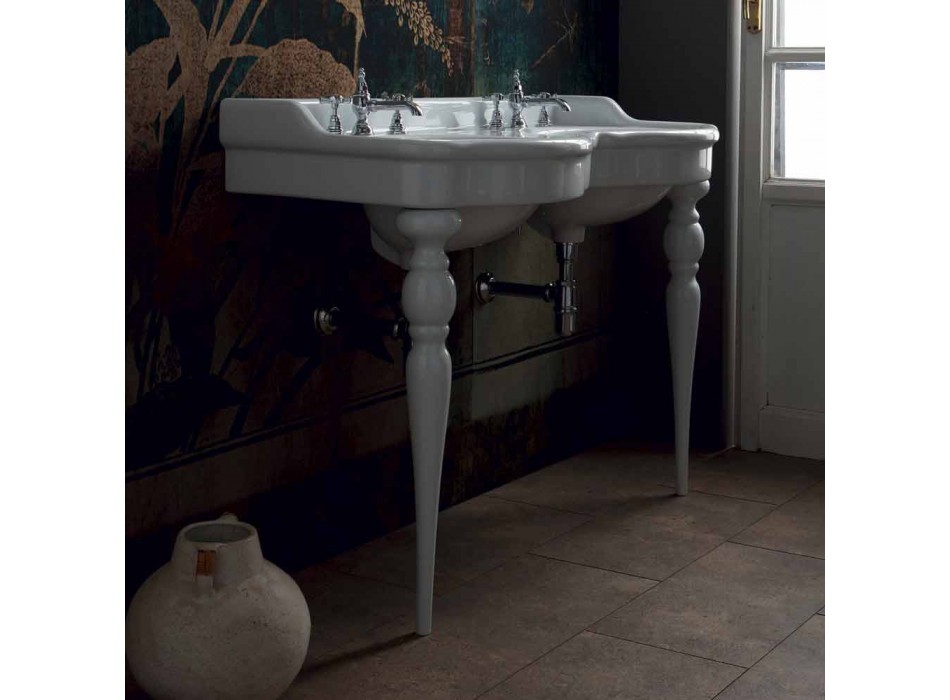 Console de salle de bain classique à double vasque, fabriquée en Italie, Magda Viadurini