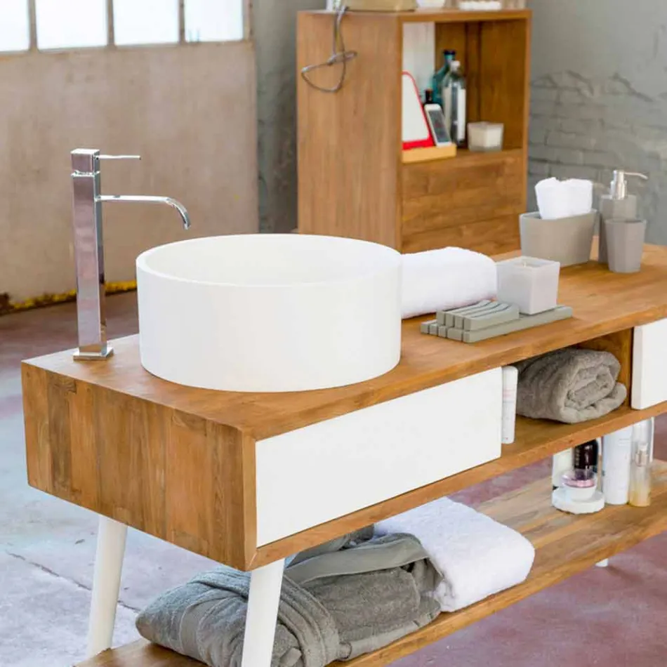Console de salle de bain design moderne en teck naturel de Pistoia Viadurini