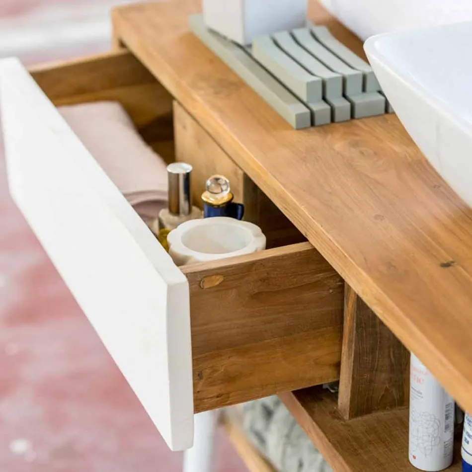 Console de salle de bain design moderne en teck naturel de Pistoia Viadurini