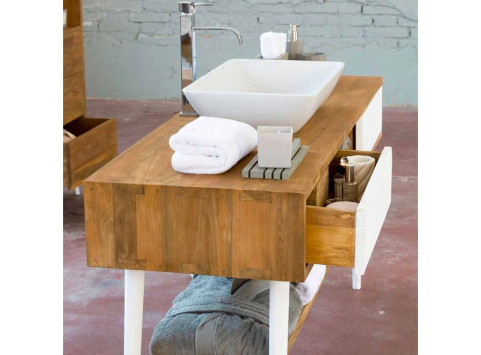 Console de salle de bain design moderne en teck naturel de Pistoia Viadurini
