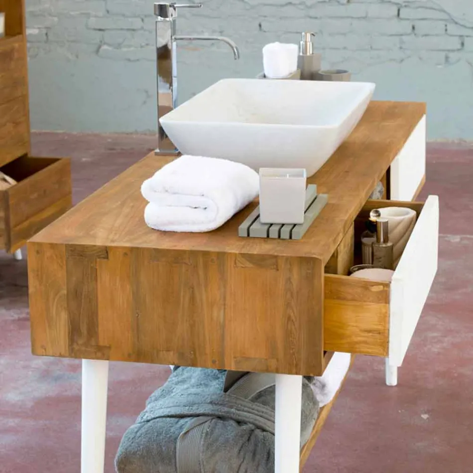 Console de salle de bain design moderne en teck naturel de Pistoia Viadurini