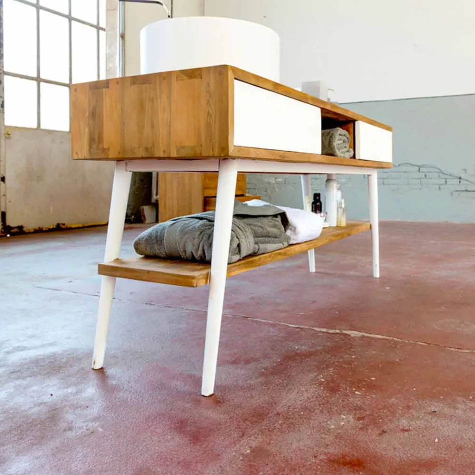 Console de salle de bain design moderne en teck naturel de Pistoia Viadurini