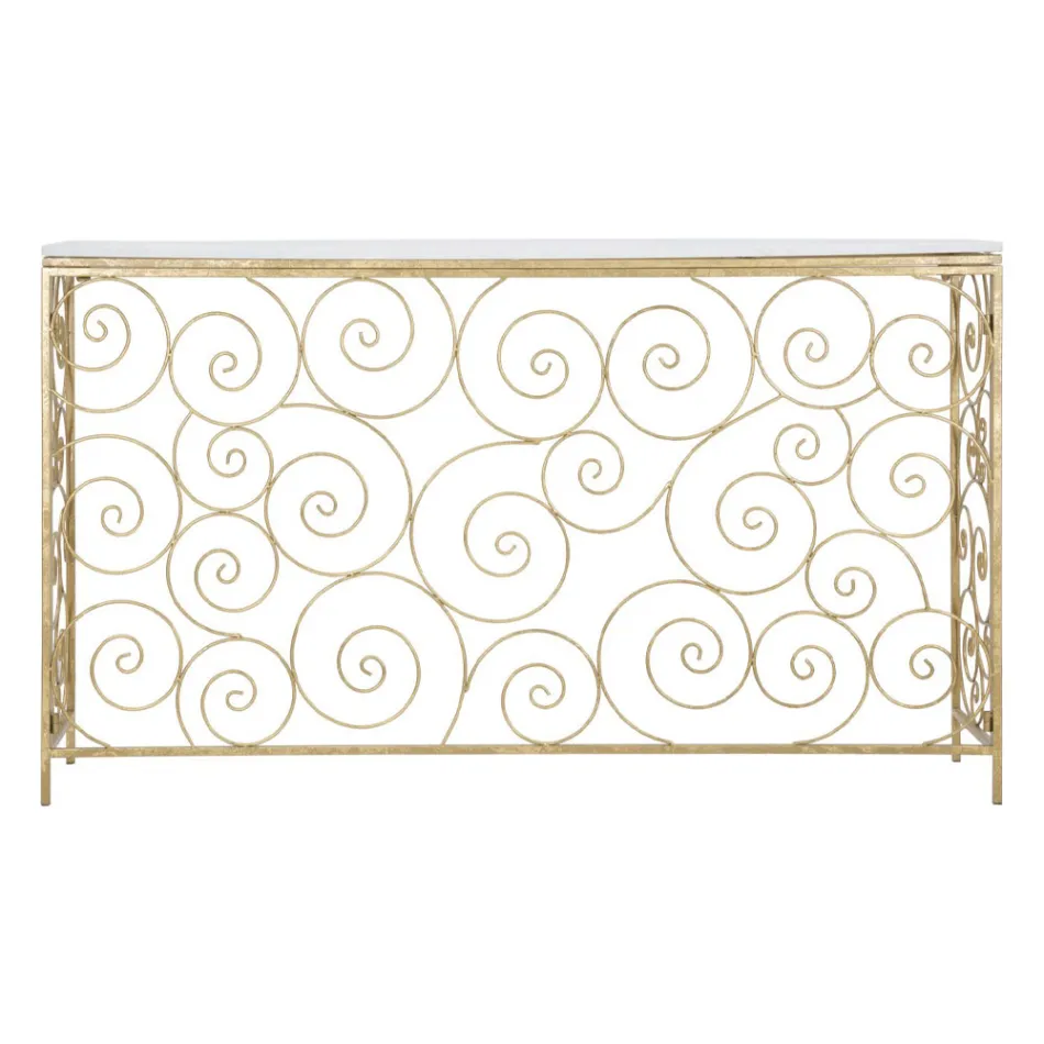 Console d'entrée en fer finition dorée avec dessus en marbre - Carlotta Viadurini