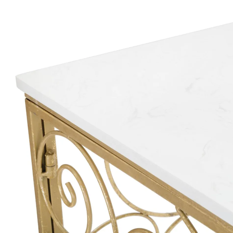 Console d'entrée en fer finition dorée avec dessus en marbre - Carlotta Viadurini