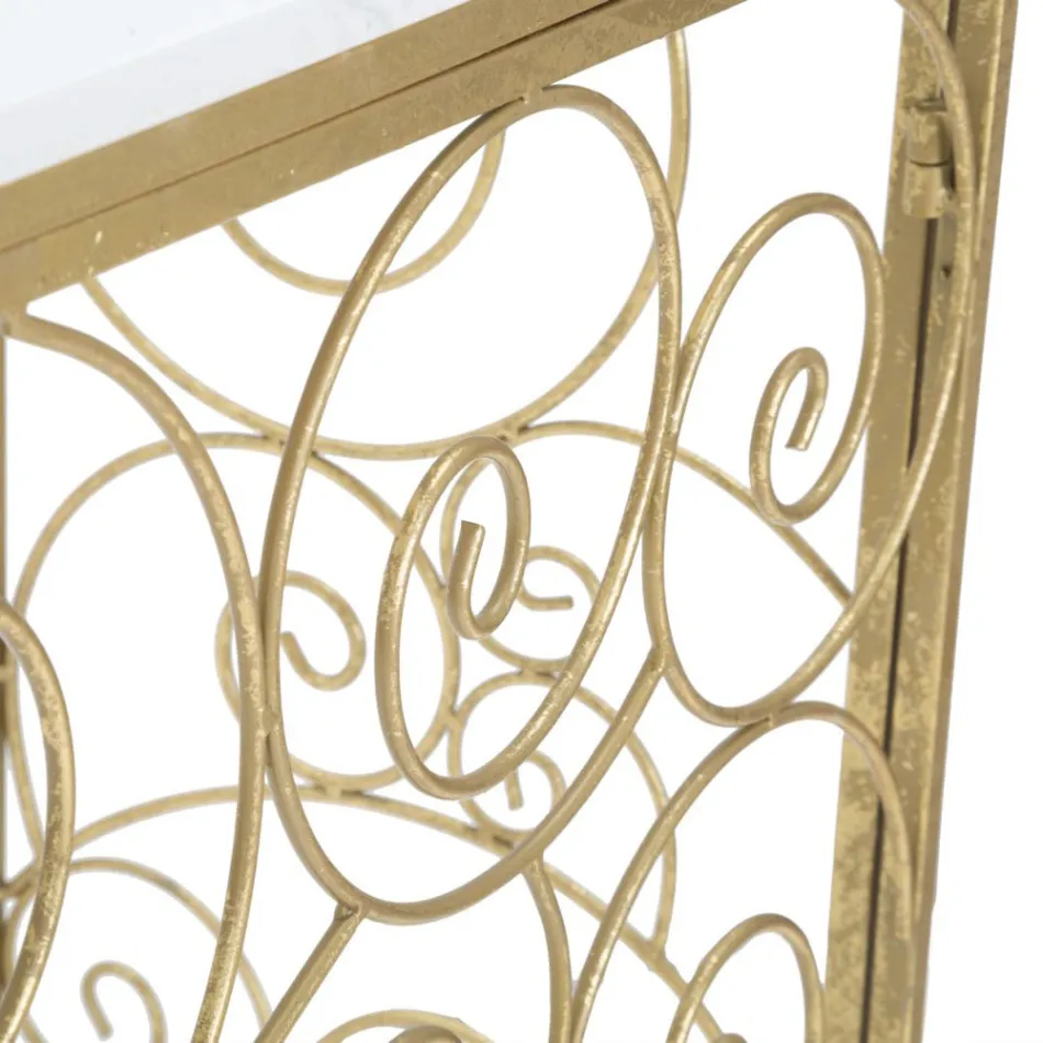 Console d'entrée en fer finition dorée avec dessus en marbre - Carlotta Viadurini