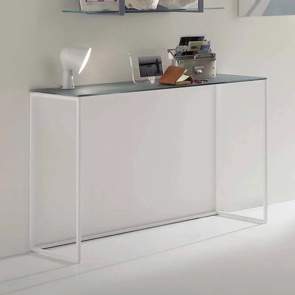 Console de salon en métal avec plateau en cristal Made in Italy - Iridio Viadurini