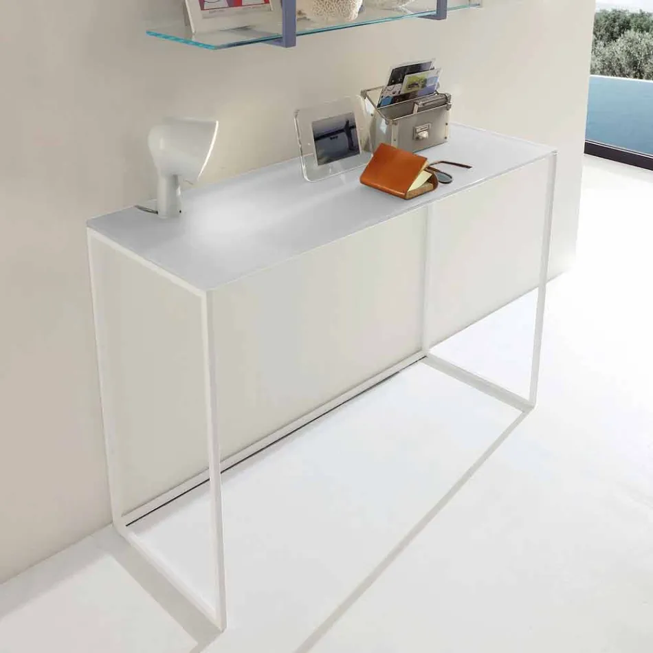 Console de salon en métal avec plateau en cristal Made in Italy - Iridio Viadurini