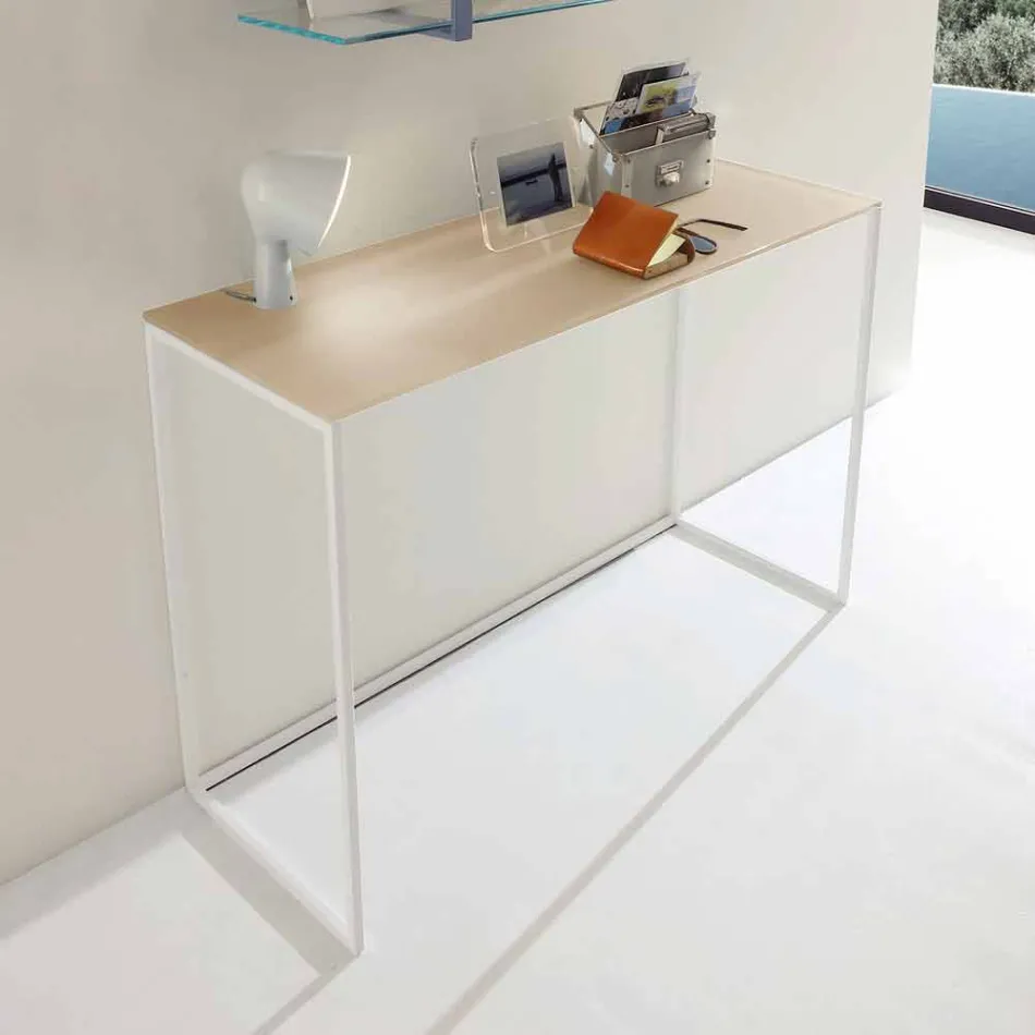 Console de salon en métal avec plateau en cristal Made in Italy - Iridio Viadurini