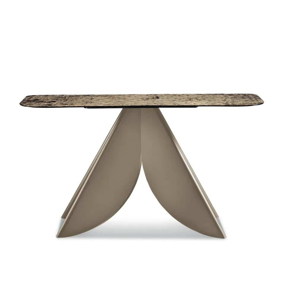 Console de salon en métal avec plateau en verre martelé argenté au dos - Cristina Viadurini