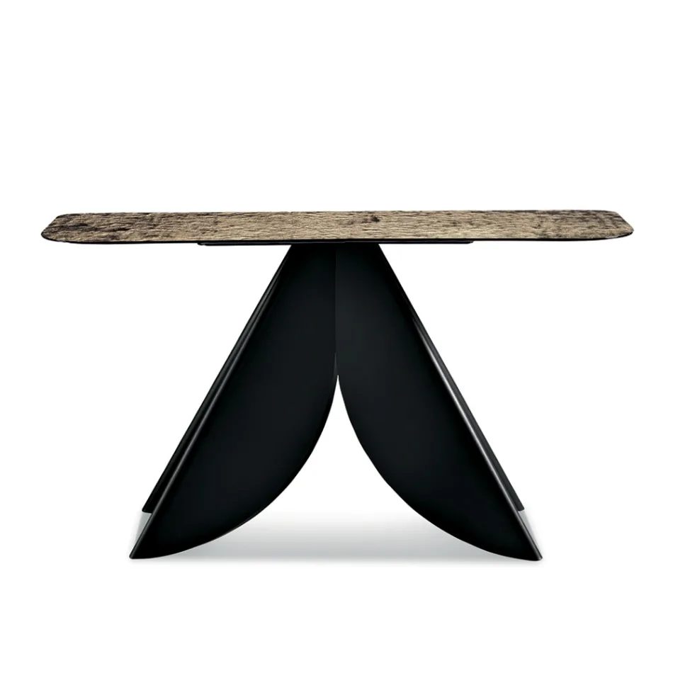 Console de salon en métal avec plateau en verre martelé argenté au dos - Cristina Viadurini