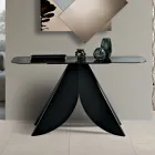 Console de salon en métal avec plateau en verre martelé argenté au dos - Cristina Viadurini