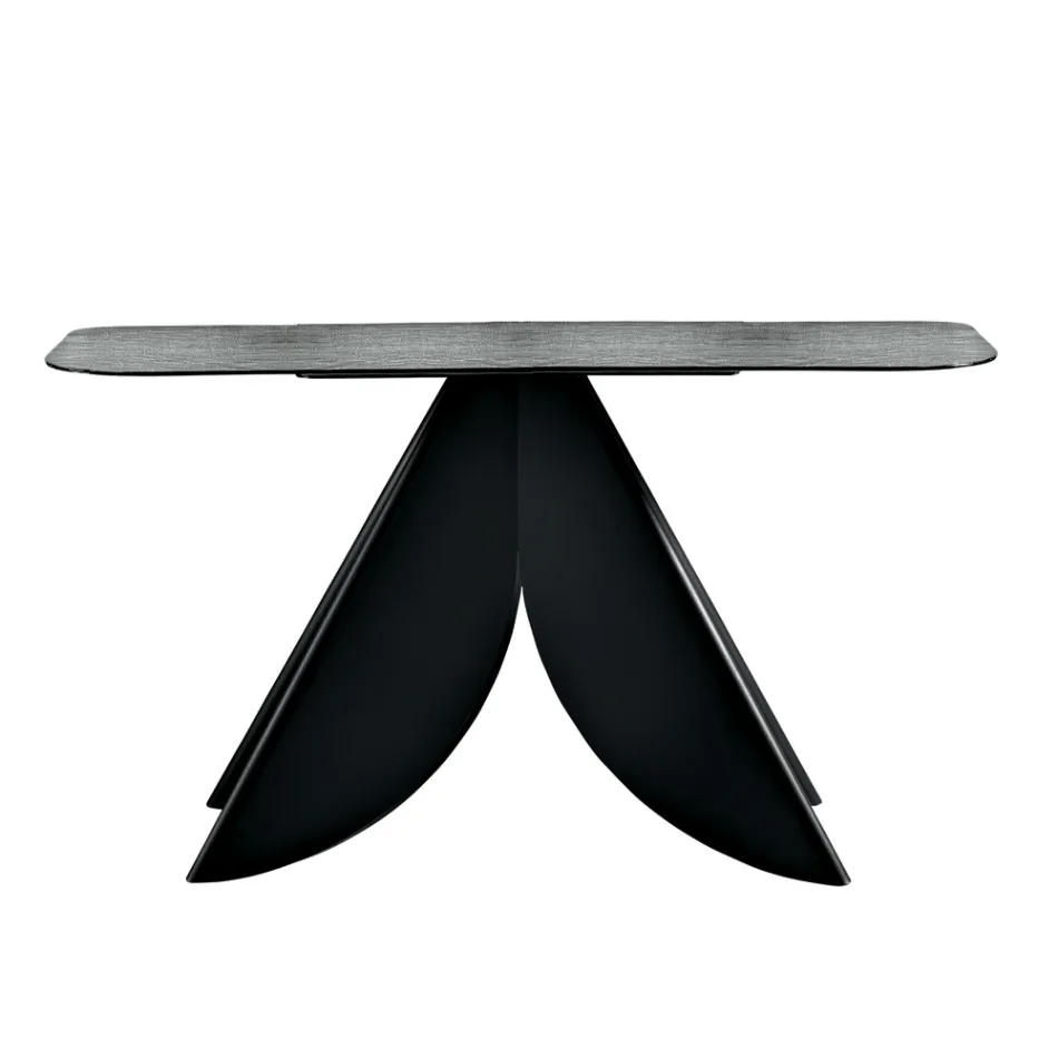 Console de salon en métal avec plateau en verre martelé argenté au dos - Cristina Viadurini