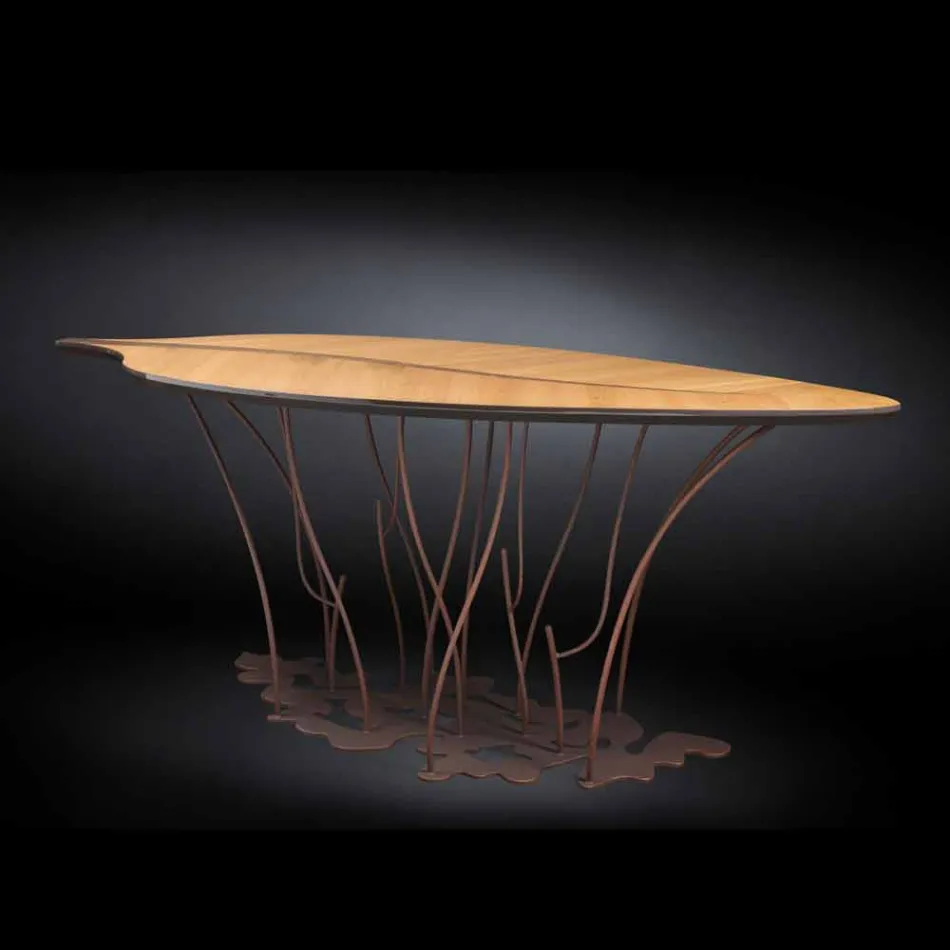 Console design avec le placage et l'artisanat chêne noyer Fenice Viadurini