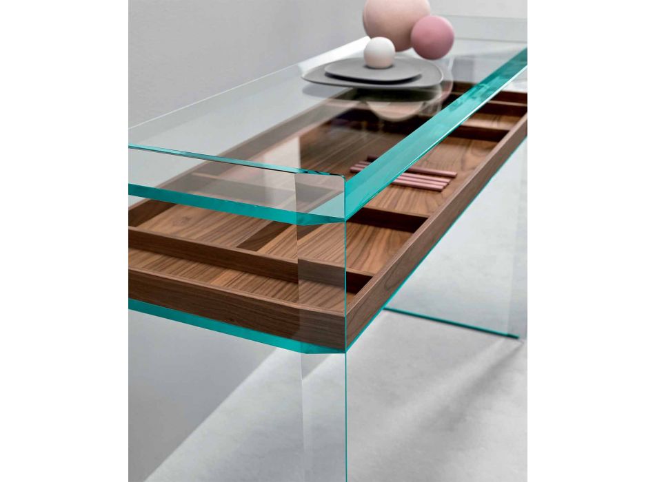 Console design en verre extra-clair avec plateau Made in Italy - Impératif Viadurini