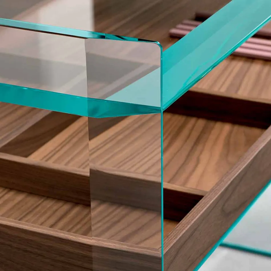 Console design en verre extra-clair avec plateau Made in Italy - Impératif Viadurini