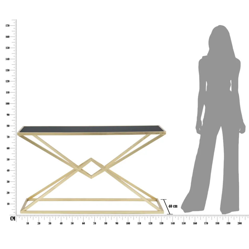 Console dorée avec structure en métal et plateau en verre noir - Erythrée Viadurini