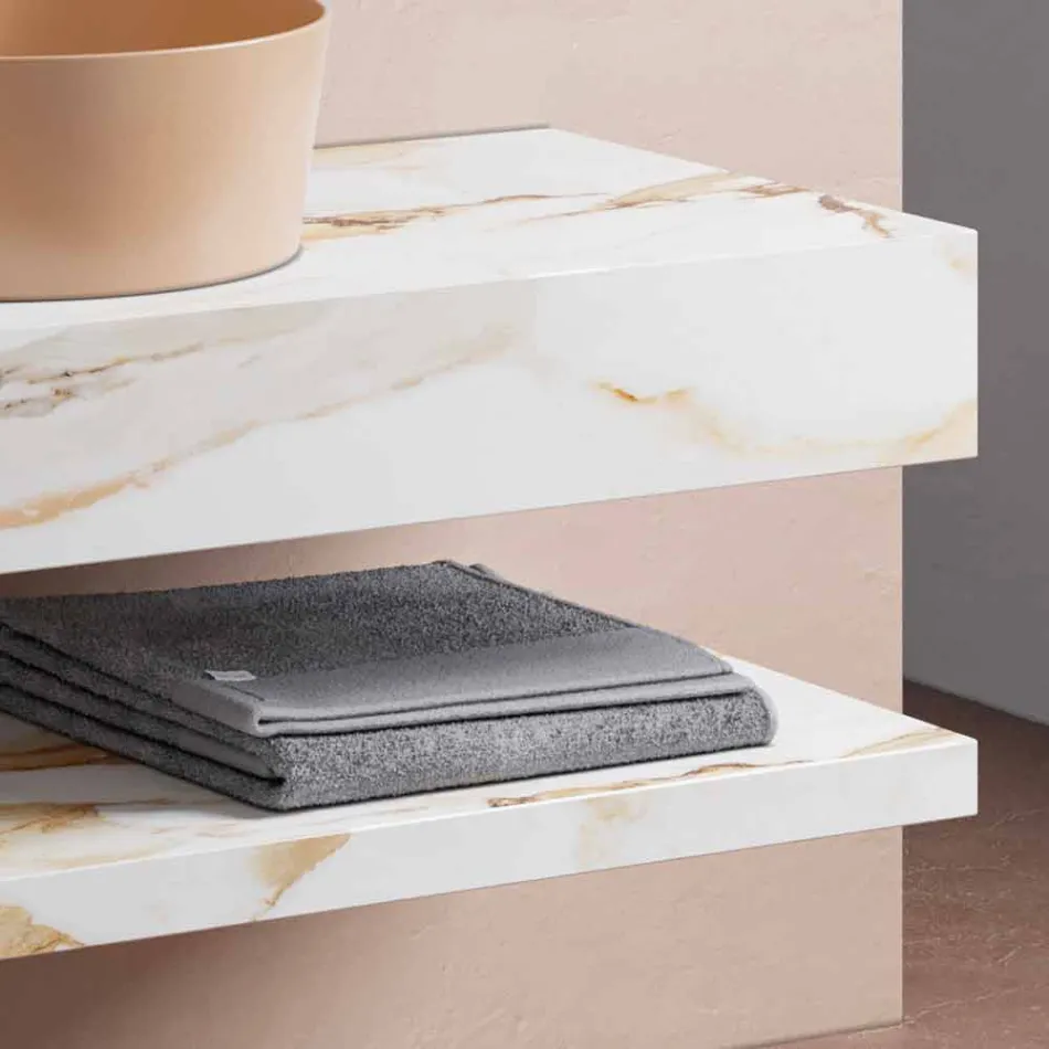 Console et étagère de salle de bain en Gres et lavabo en Vetrochina, 4 couleurs - Rametina Viadurini